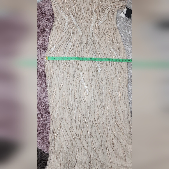 Adrianna papell embellished sequined lace column gown with Flutter sleev… - Picture 7 of 16